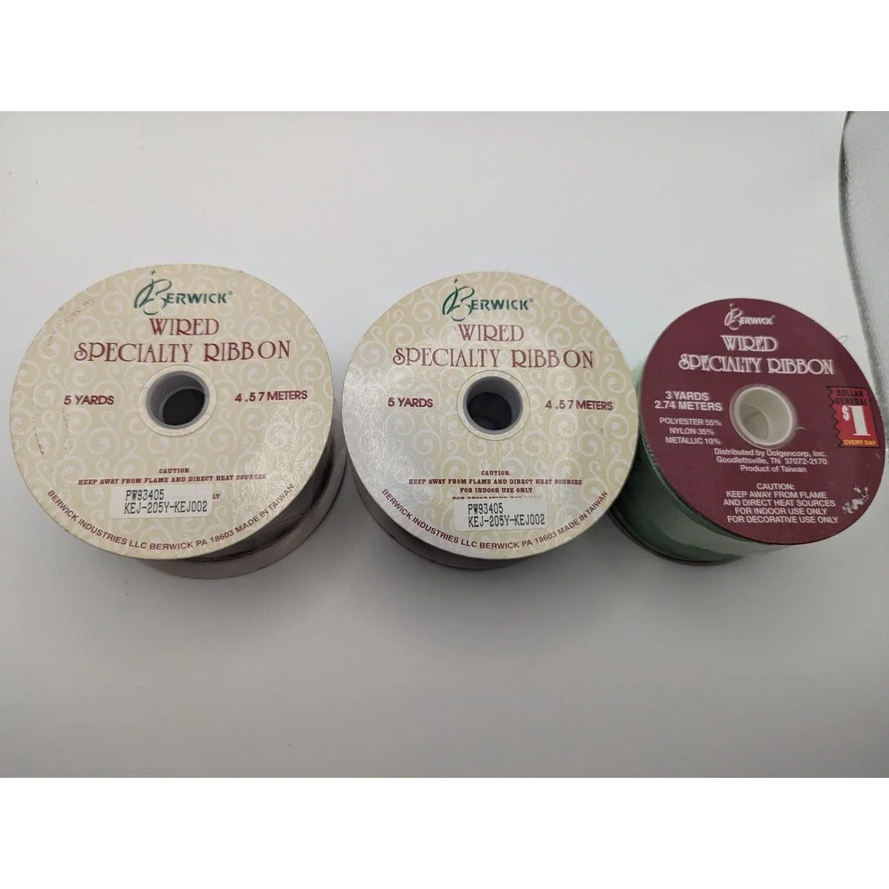 3 Vtg Berwick Wired Specialty‎ Ribbon Burgundy Gold Green Wired Craft Gift Wrap
